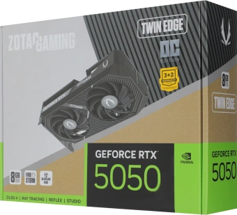 Видеокарта Zotac PCI-E 5.0 RTX 5050 TWIN EDGE OC NVIDIA GeForce RTX 5050 8Gb 128bit GDDR6 2602/20000 HDMIx1 DPx3 HDCP Ret - купить недорого с доставкой в интернет-магазине