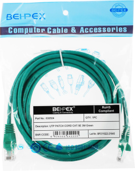 Патч-корд cat.5E molded 3м зеленый RJ-45 (m)-RJ-45 (m) - купить недорого с доставкой в интернет-магазине