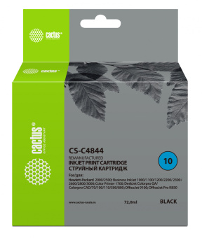 Картридж струйный Cactus CS-C4844 №10 черный (72мл) для HP BIJ 1000/1100/1200/2200/2300/2600/2800 - купить недорого с доставкой в интернет-магазине