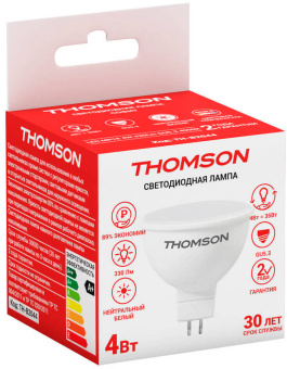 Лампа светодиодная Thomson TH-B2044 4Вт цок.:GU5.3 рефлек. 220B св.свеч.бел.нейт. MR16 - купить недорого с доставкой в интернет-магазине