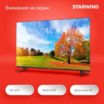 Телевизор LED Starwind 43" SW-LED43UG403 Яндекс.ТВ Frameless черный 4K Ultra HD 60Hz DVB-T DVB-T2 DVB-C DVB-S DVB-S2 USB WiFi Smart TV - купить недорого с доставкой в интернет-магазине