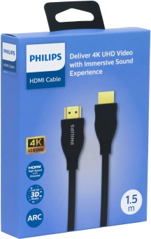 Кабель аудио-видео Philips 4K 60 Гц Ultra HD HDMI (m)/HDMI (m) 1.5м. позолоч.конт. черный (SWV4110/56) - купить недорого с доставкой в интернет-магазине