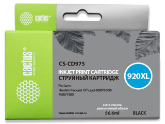 Картридж струйный Cactus CS-CD975 №920XL черный (56.6мл) для HP DJ 6000/6500/7000/7500 с чипом - купить недорого с доставкой в интернет-магазине