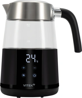 Чайник электрический Vitek VT-WK1044 1.7л. 2200Вт черный/серебристый корпус: стекло/пластик - купить недорого с доставкой в интернет-магазине