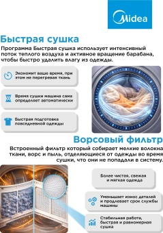 Сушильная машина Midea MD200H90W/T-RU кл.энер.:A++ макс.загр.:9кг черный - купить недорого с доставкой в интернет-магазине