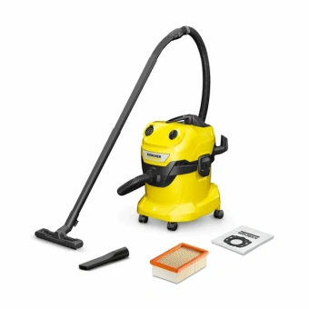 Строительный пылесос Karcher WD 4 S V-20/5/22 1000Вт (уборка: сухая/влажная) желтый - купить недорого с доставкой в интернет-магазине