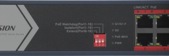Коммутатор Hikvision DS-3E0318P-E/M(C) (L2) 16x100Мбит/с 1x1Гбит/с 1xКомбо(1000BASE-T/SFP) 1SFP 16PoE 16PoE+ 130W неуправляемый - купить недорого с доставкой в интернет-магазине