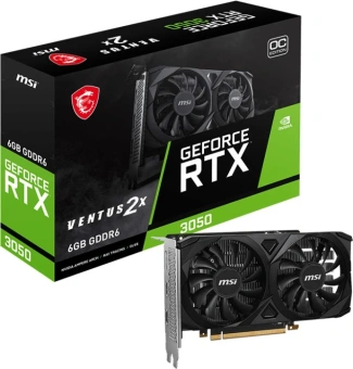 Видеокарта MSI PCI-E 4.0 RTX 3050 VENTUS 2X E 6G OC NVIDIA GeForce RTX 3050 6Gb 96bit GDDR6 1492/14000 HDMIx2 DPx1 HDCP Ret - купить недорого с доставкой в интернет-магазине