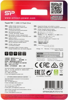 Флеш Диск Silicon Power 64GB Touch T01 SP064GBUF2T01V1K USB2.0 черный/серебристый - купить недорого с доставкой в интернет-магазине