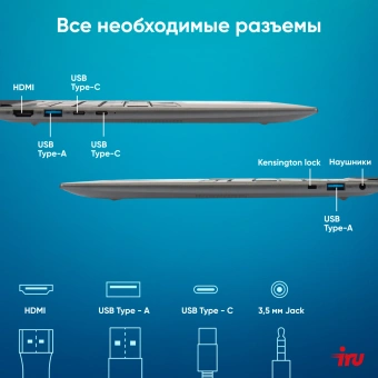 Ноутбук IRU Planio 14INP N-series N100 8Gb SSD256Gb Intel UHD Graphics 14" IPS FHD (1920x1080) FreeDOS grey WiFi BT Cam 5000mAh (2023733) - купить недорого с доставкой в интернет-магазине