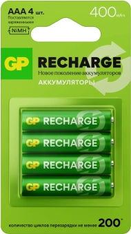 Аккумулятор GP RECHARGE AAA NiMH 400mAh (4шт) - купить недорого с доставкой в интернет-магазине
