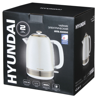 Чайник электрический Hyundai HYK-S4500 1.7л. 2200Вт жемчужный/золотистый корпус: металл/пластик - купить недорого с доставкой в интернет-магазине