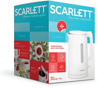 Чайник электрический Scarlett SC-EK21S31 1.5л. 2200Вт белый корпус: пластик - купить недорого с доставкой в интернет-магазине