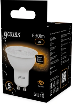 Лампа светодиодная Gauss 101506109 9Вт цок.:GU10 рефлек. 220B св.свеч.бел.теп. MR16 (упак.:10шт) - купить недорого с доставкой в интернет-магазине