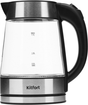 Чайник электрический Kitfort KT-6118 1.7л. 2200Вт серебристый корпус: стекло (КТ-6118) - купить недорого с доставкой в интернет-магазине