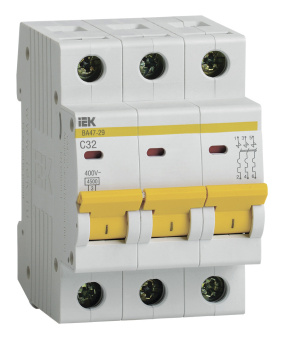 Выключатель автоматический IEK MVA20-3-032-C ВА47-29 32A тип C 4.5kA 3П 400В 3мод белый (упак.:1шт) - купить недорого с доставкой в интернет-магазине