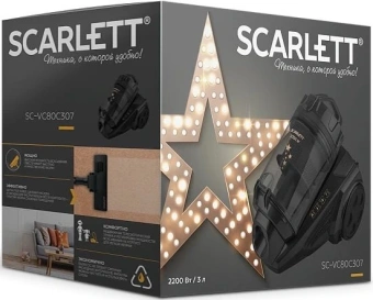 Пылесос Scarlett Золотая коллекция SC-VC80C307 2200Вт черный - купить недорого с доставкой в интернет-магазине