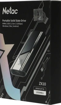 Накопитель SSD Netac USB-C 1TB NT01ZX10-001T-32BK ZX10 черный - купить недорого с доставкой в интернет-магазине