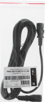 Шнур питания Hyperline PWC-IEC13-IEC14-5.0-BK C13-С14 проводник.:3x1.0мм2 5м 230В 10А (упак.:1шт) черный - купить недорого с доставкой в интернет-магазине