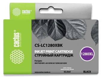 Картридж струйный Cactus CS-LC1280XBK черный (62мл) для Brother MFC-J6510/6910DW с чипом - купить недорого с доставкой в интернет-магазине