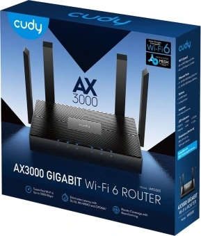 Роутер Cudy WR3000 AX3000 10/100BASE-TX/Wi-Fi черный - купить недорого с доставкой в интернет-магазине