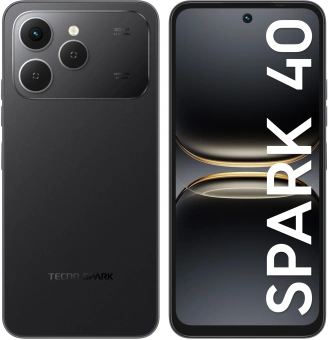 Смартфон Tecno Spark 40 256Gb 8Gb черный моноблок 3G 4G 2Sim 6.67" 720x1600 Android 15 50Mpix 802.11 a/b/g/n/ac/ax NFC GPS GSM900/1800 GSM1900 Protect FM microSD max1024Gb - купить недорого с доставкой в интернет-магазине