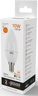 Лампа светодиодная Gauss Elementary 10Вт цок.:E14 свеча 220B 3000K св.свеч.бел.теп. C37 (упак.:10шт) (33110) - купить недорого с доставкой в интернет-магазине
