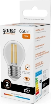 Лампа филам. Gauss Filament 10Вт цок.:E27 шар св.свеч.бел.теп. (упак.:1шт) (52210) - купить недорого с доставкой в интернет-магазине