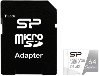 Флеш карта microSDXC 64GB Silicon Power SP064GBSTXDA2V20SP Superior + adapter - купить недорого с доставкой в интернет-магазине