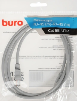 Патч-корд Buro UTP-5E-1.5M-G UTP 4 пары cat.5E CCA molded 1.5м серый RJ-45 (m)-RJ-45 (m) - купить недорого с доставкой в интернет-магазине