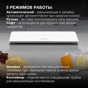 Вакуумный упаковщик Hyundai HY-VA2002 100Вт белый/серый - купить недорого с доставкой в интернет-магазине