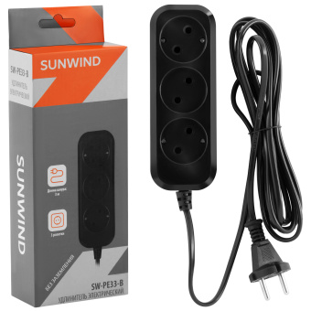 Сетевой удлинитель SunWind SW-PE33-B 3м (3 розетки) черный (коробка) - купить недорого с доставкой в интернет-магазине