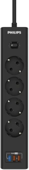 Сетевой фильтр Philips CHP8246BA/51 2м (4 розетки) черный (коробка) - купить недорого с доставкой в интернет-магазине