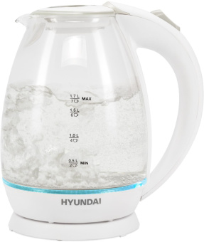 Чайник электрический Hyundai HYK-G2409 1.7л. 2200Вт белый/серебристый корпус: стекло/пластик - купить недорого с доставкой в интернет-магазине