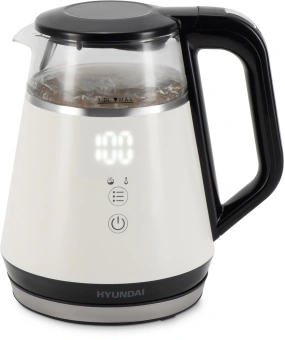Чайник электрический Hyundai HYK-G3013 1.0л. 1100Вт белый/черный корпус: стекло - купить недорого с доставкой в интернет-магазине