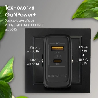 Сетевое зар./устр. Digma Pro DPW6A 65W 3.25A+3A (PD+QC) USB-C/USB-A универсальное черный (DPW6A5GX11BK) - купить недорого с доставкой в интернет-магазине