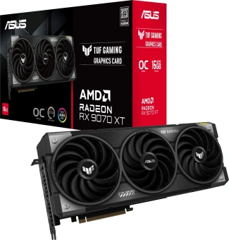 Видеокарта Asus PCI-E TUF-RX9070XT-O16G-GAMING AMD Radeon RX 9070XT 16Gb 256bit GDDR6 2520/20000 HDMIx1 DPx3 HDCP Ret - купить недорого с доставкой в интернет-магазине