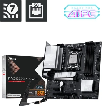 Материнская плата MSI PRO B850M-A WIFI SocketAM5 AMD B850 4xDDR5 mATX AC`97 8ch(7.1) 5Gigabit RAID+HDMI+DP - купить недорого с доставкой в интернет-магазине