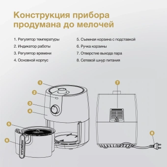 Аэрогриль Hyundai HYF-2057 1000Вт черный/золотистый - купить недорого с доставкой в интернет-магазине