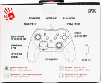 Геймпад A4Tech Bloody GP30 Sports черный/красный USB виброотдача обратная связь (GP30 SPORTS RED) - купить недорого с доставкой в интернет-магазине