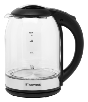 Чайник электрический Starwind SKG2051 1.8л. 1800Вт черный/серебристый корпус: стекло/пластик - купить недорого с доставкой в интернет-магазине