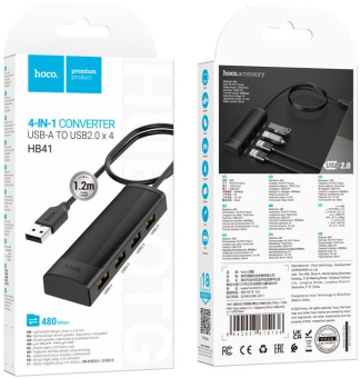 Разветвитель USB Hoco HB41 1.2 4порт. черный - купить недорого с доставкой в интернет-магазине