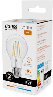 Лампа филам. Gauss Filament 9Вт цок.:E27 груша св.свеч.бел.теп. (упак.:10шт) (22219) - купить недорого с доставкой в интернет-магазине