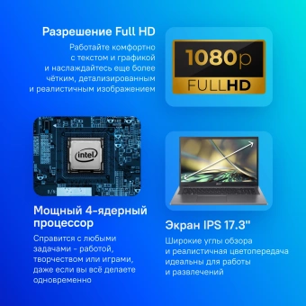 Ноутбук Acer Aspire 3 A317-55P-C3XL N100 8Gb SSD512Gb Intel UHD Graphics 17.3" IPS FHD (1920x1080) без ОС silver WiFi BT Cam (NX.KDKCD.00J) - купить недорого с доставкой в интернет-магазине