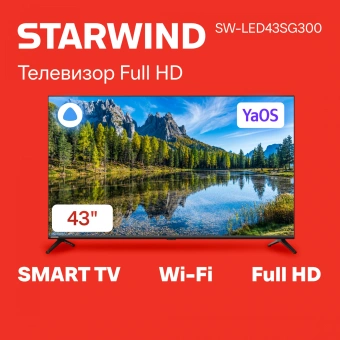 Телевизор LED Starwind 43" SW-LED43SG300 Яндекс.ТВ Frameless черный FULL HD 60Hz DVB-T DVB-T2 DVB-C DVB-S DVB-S2 USB WiFi Smart TV - купить недорого с доставкой в интернет-магазине