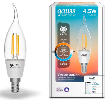 Умная лампа Gauss IoT Smart Home E14 4.5Вт 495lm Wi-Fi (упак.:1шт) (1280112) - купить недорого с доставкой в интернет-магазине