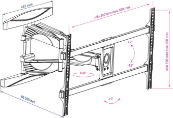 Кронштейн для телевизора Kromax ATLANTIS-65 черный 40"-90" макс.45кг настенный поворотно-выдвижной и наклонный - купить недорого с доставкой в интернет-магазине