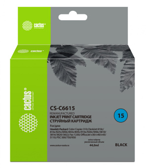 Картридж струйный Cactus CS-C6615 №15 черный (44мл) для HP CC 310/DJ 810c/816c/825c/840c/843c/845c/916c/920c/940c/3810/3816/3820/3822/Fax 1230/DJ v30/v40/v45/ 5110/PSC 500/750/950 с чипом - купить недорого с доставкой в интернет-магазине