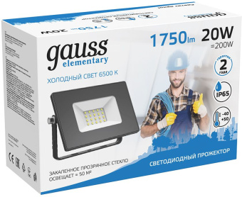 Прожектор уличный Gauss Elementary 613100320 светодиодный 20Вт корп.алюм.черный - купить недорого с доставкой в интернет-магазине