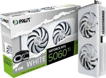 Видеокарта Palit PCI-E 5.0 PA-RTX5060TI WHITE OC NVIDIA GeForce RTX 5060TI 8Gb 128bit GDDR7 2407/28000 HDMIx1 DPx3 HDCP Ret - купить недорого с доставкой в интернет-магазине